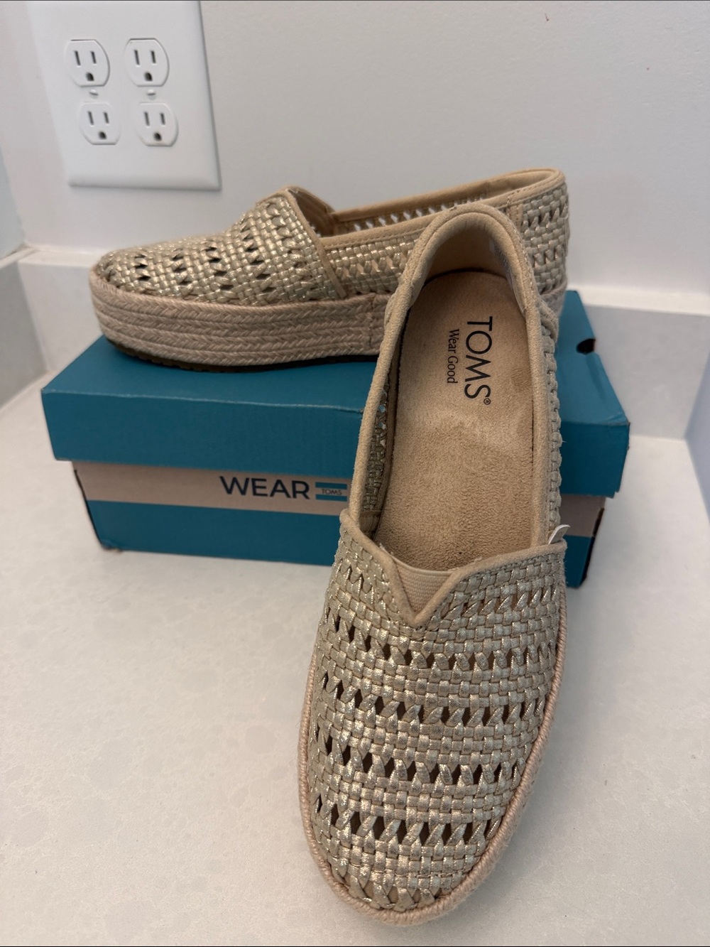 TOMS Woven Espadrille Slip-On in Natural Beige